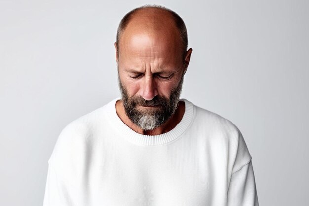 a man with a beard and a white sweater