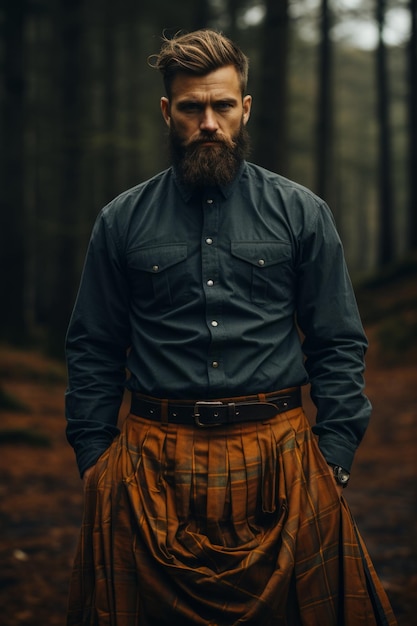 Photo man with a beard with autumn mood