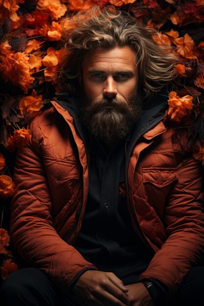 Photo man with a beard with autumn mood