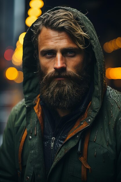 Photo man with a beard with autumn mood