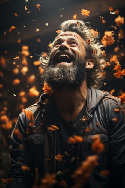 Photo man with a beard with autumn mood