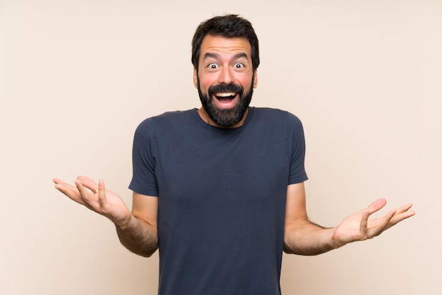 Man with beard with shocked facial expression