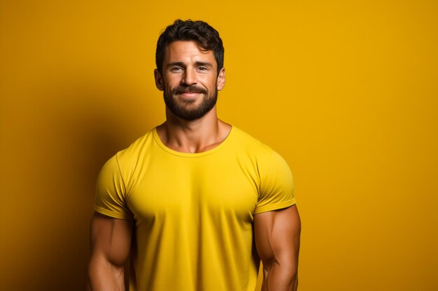 Man with beard and yellow shirt posing for picture generative ai