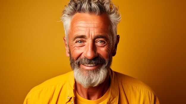 A man with a beard and a yellow shirt