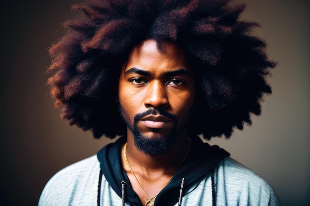 A man with a big afro and a hoodie.