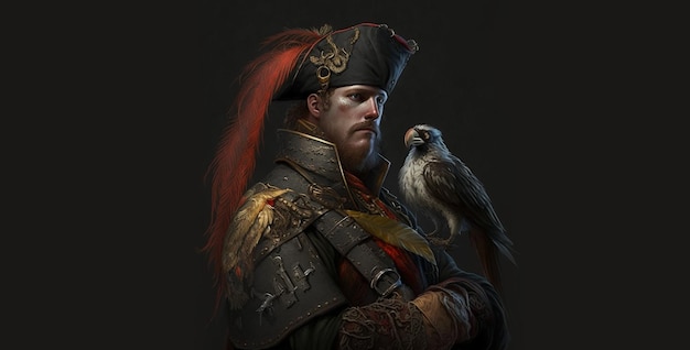 A man with a bird on his shoulder