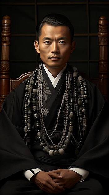 a man with a black robe and a necklace