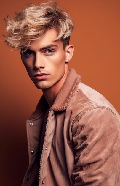 A man with blonde hair and a brown jacket