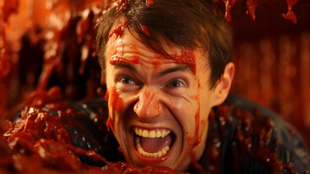 a man with blood all over his face