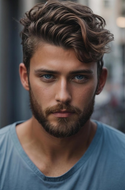 a man with blue eyes and a beard.