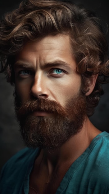 A man with blue eyes and a beard