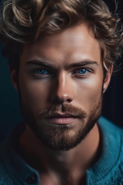 A man with blue eyes and a beard