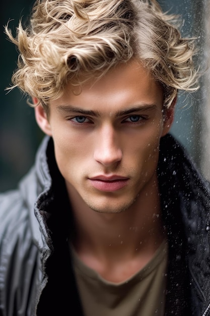 Premium AI Image | a man with blue eyes and blonde hair