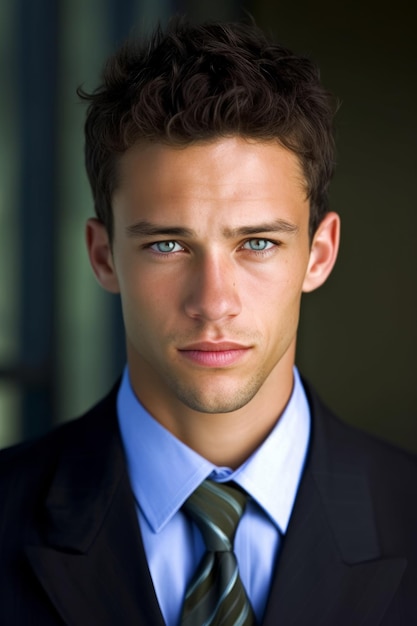 A man with blue eyes and a blue shirt