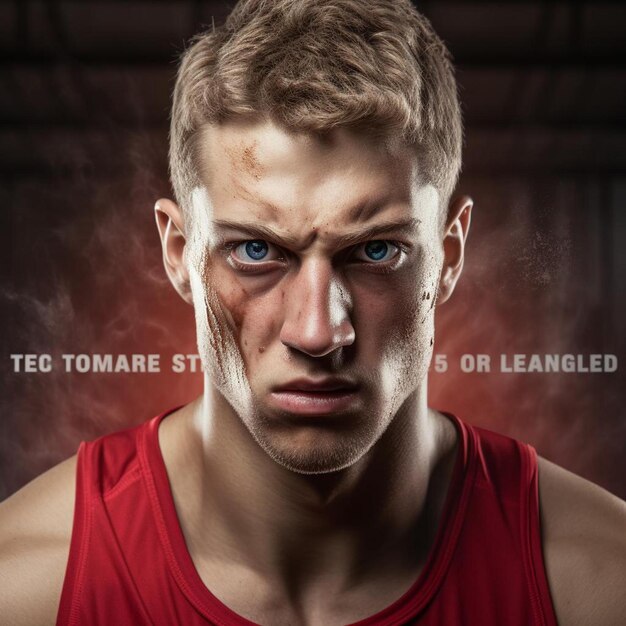 Photo a man with blue eyes and a red tank top is shown with the words 