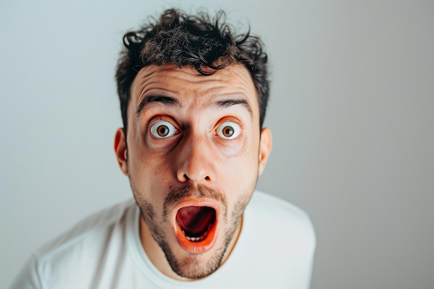 Photo a man with blue eyes and a surprised expression