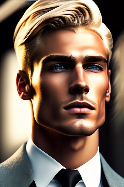 A man with blue eyes and a white shirt