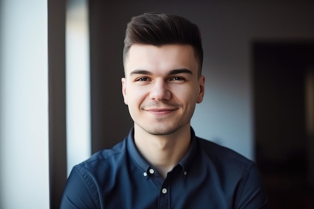 A man with a blue shirt that says'i'm a man '