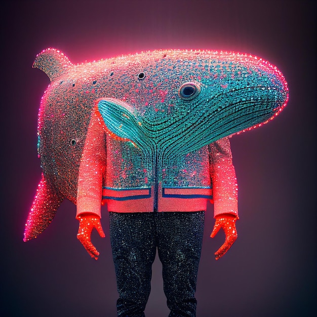 A man with a blue whale on his shirt