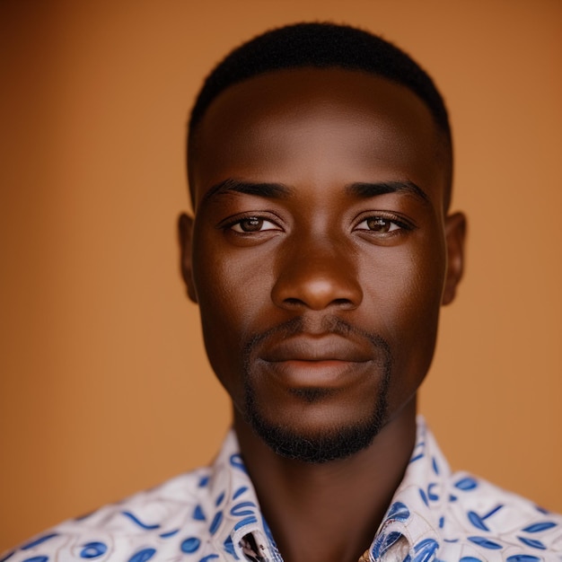 A man with a blue and white shirt that says'i'm a man '