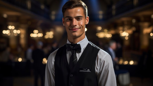 a man with a bow tie that says  he is smiling