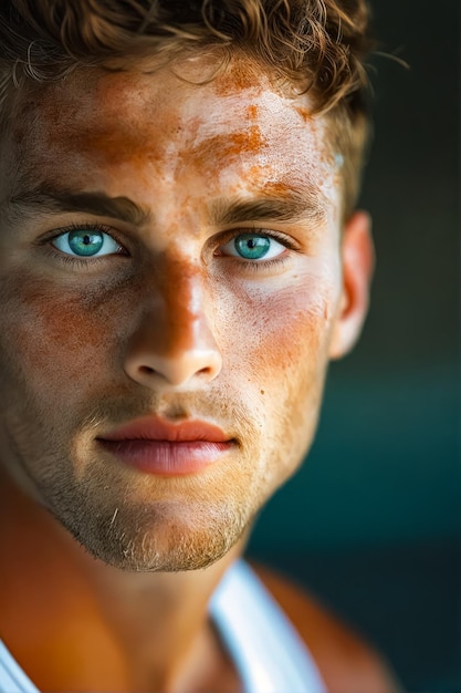 Photo a man with brown eyes and a white shirt