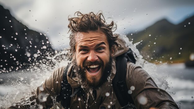 写真 カメラ を 持っ て 水 を 散らす 人