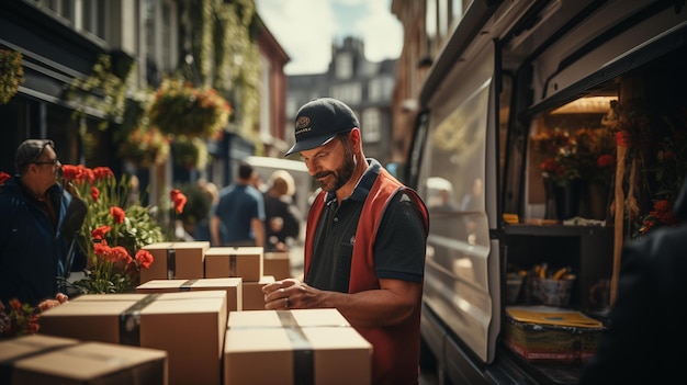 man with cardboard boxes