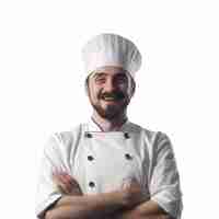 Photo a man with a chef hat and a white hat smiles at the camera.
