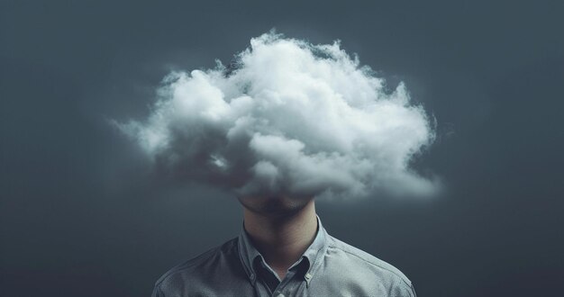 Man with cloud over his head depicting solitude and depression abstract concept