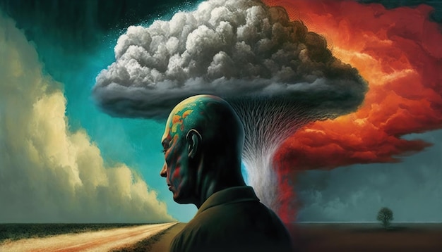 A man with a cloud on his head and the words " the head " on the left.