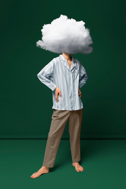 Man with cloud-shaped head front view