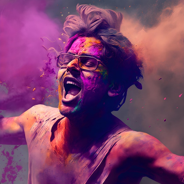 Man with colorful powders Background, happy Holi