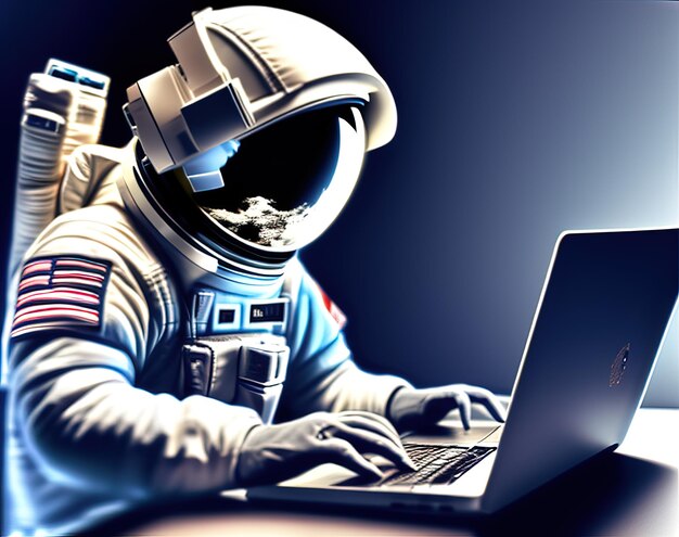 man with computer in space