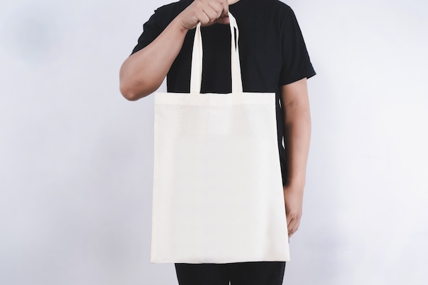 man with cotton bag  shopping bags eco mockup