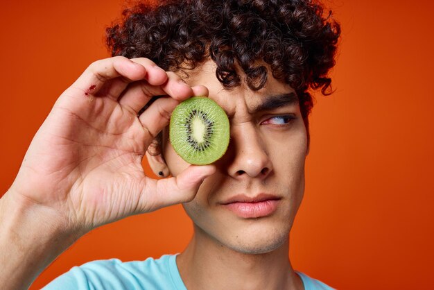 Man with curly hair Ivy fruit healthy food High quality photo