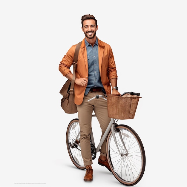 man with cycle having a bag