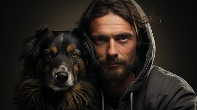 Человек с портретом собаки