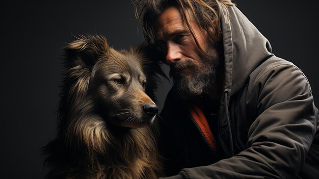 Foto uomo con ritratto di cane