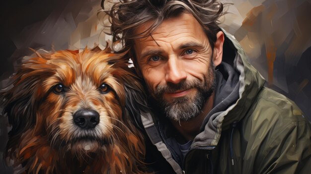 Photo man with dog portrait