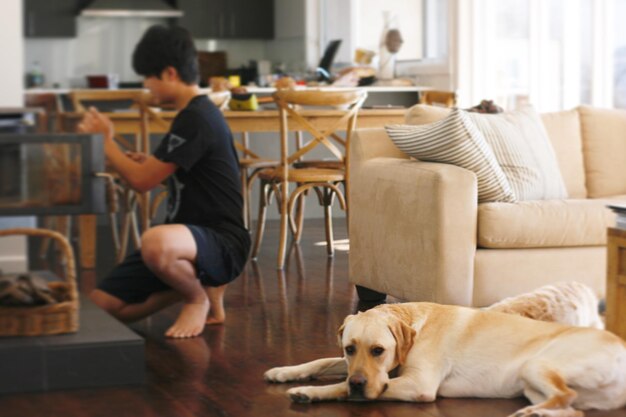 写真 犬を持った男