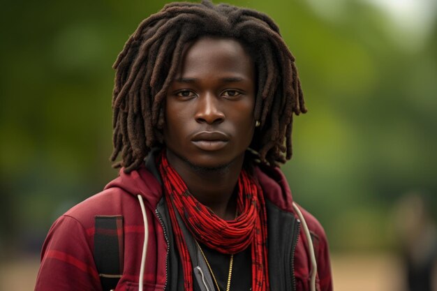 Photo man with dreadlocks and red jacket