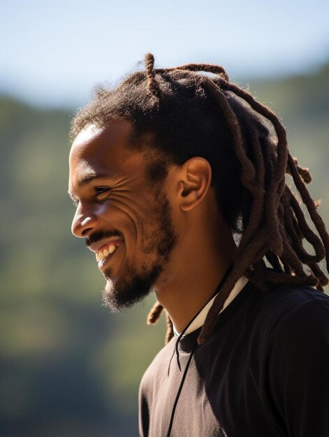 a man with dreadlocks and a shirt that says  i love you