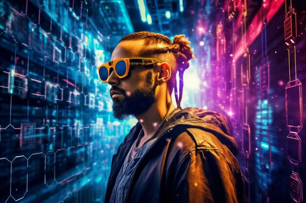 Man With Dreadlocks and Sunglasses Against Colorful Background