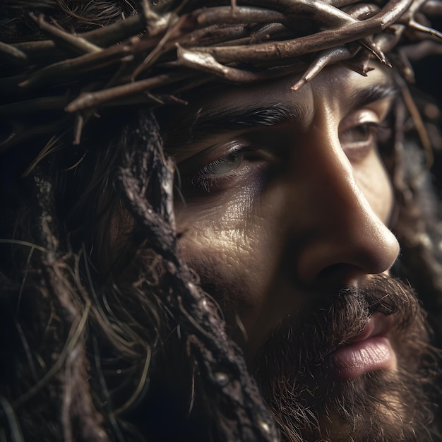 A man with dreadlocks wearing a crown of thorns