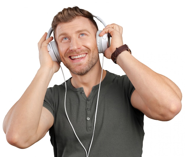 Man with earphones listening to music