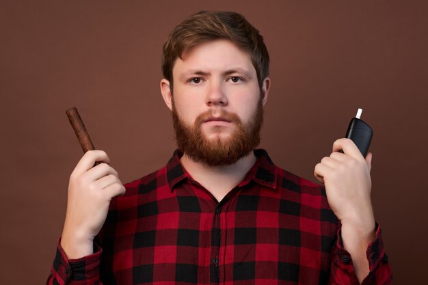 Man with emotions on his face and a beard