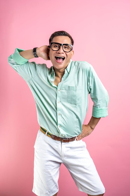 Man with eyeglasses and a shirt standing