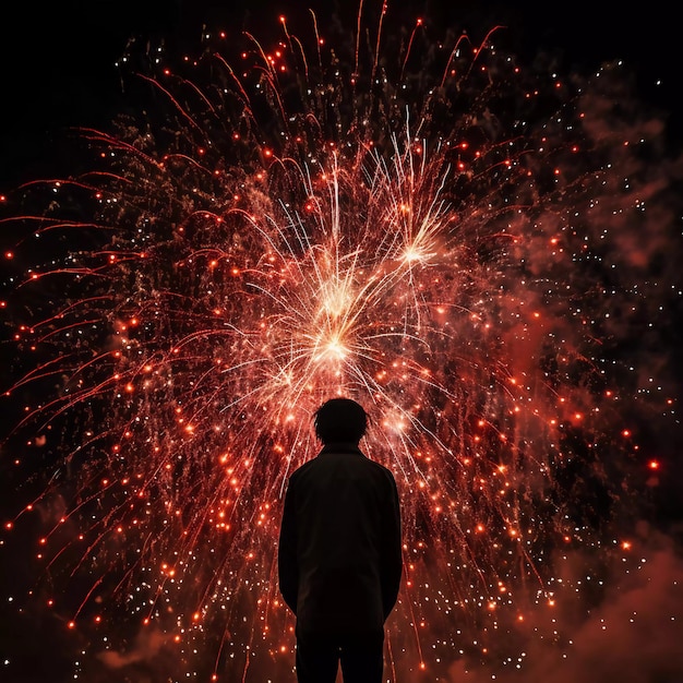 Foto un uomo con i fuochi d'artificio sullo sfondo