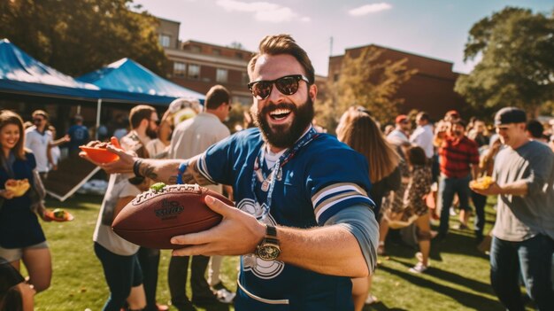 Photo a man with a football in his hand is holding a football.